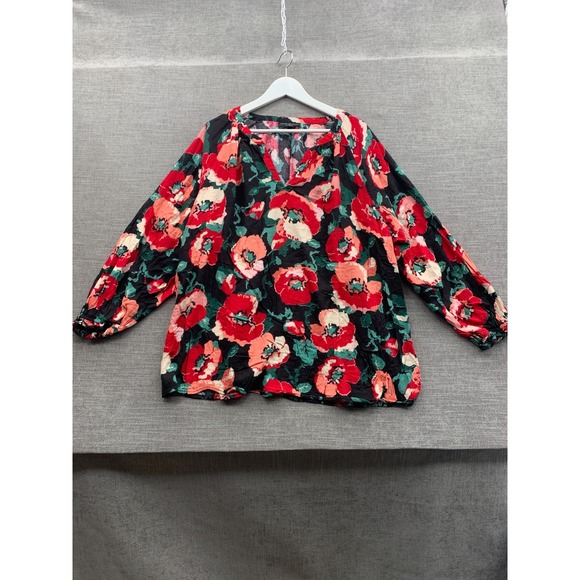 Lane Bryant Tops - Lane Bryant Swing Notch Neck Popover Blouse Top Women 22 Multicolor Floral Print
